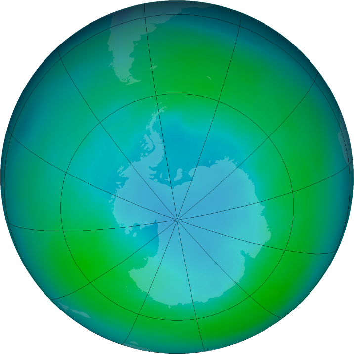 Antarctic ozone map for April 1990